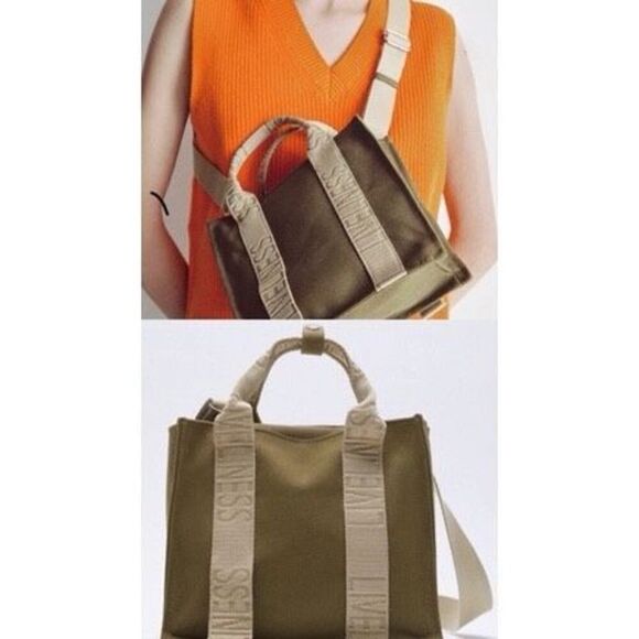 ✨ZARA LIVELINESS TEXT CANVAS MINI TOTE BAG✨ - Picture 1 of 9